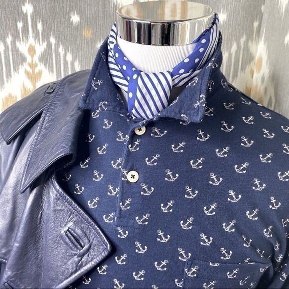 Vintage Polo Ralph Lauren 2003 Anchor-Print Polo Shirt - Navy & Off White Cotton - Picture 16 of 16